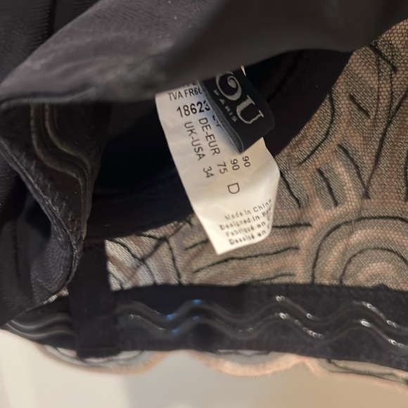 Black and Cream Patterned Longline Bra, Size 34D - Picture 3 of 3